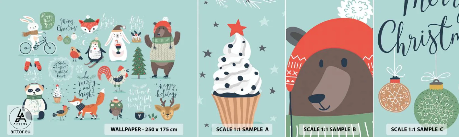 Fotótapéta Minta Standard Eco - Legyen mindig ünnep! - Gyerekeknek, Téli, Boldog állatok - 100x30 cm