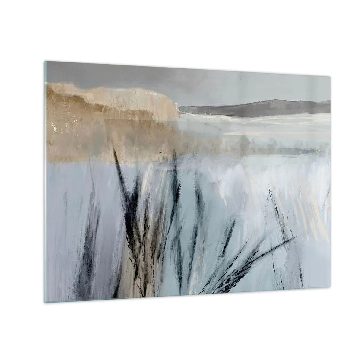 Üveg kép - Téli táj fűvel a hófödte mezők hátterében - 70x50cm - Téli mezők - Modern fali dekoráció nappalihoz és hálószobához ARTTOR