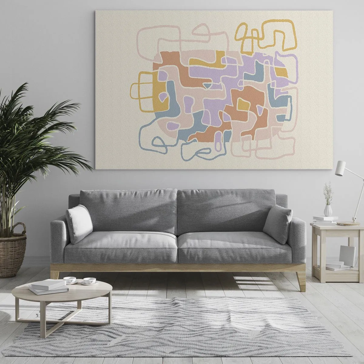 Üveg kép - Egy színes vonalak labirintusa krémszínű alapon - 70x50cm - Labirintus - egy örömteli kaland - Modern fali dekoráció nappalihoz és hálószobához ARTTOR