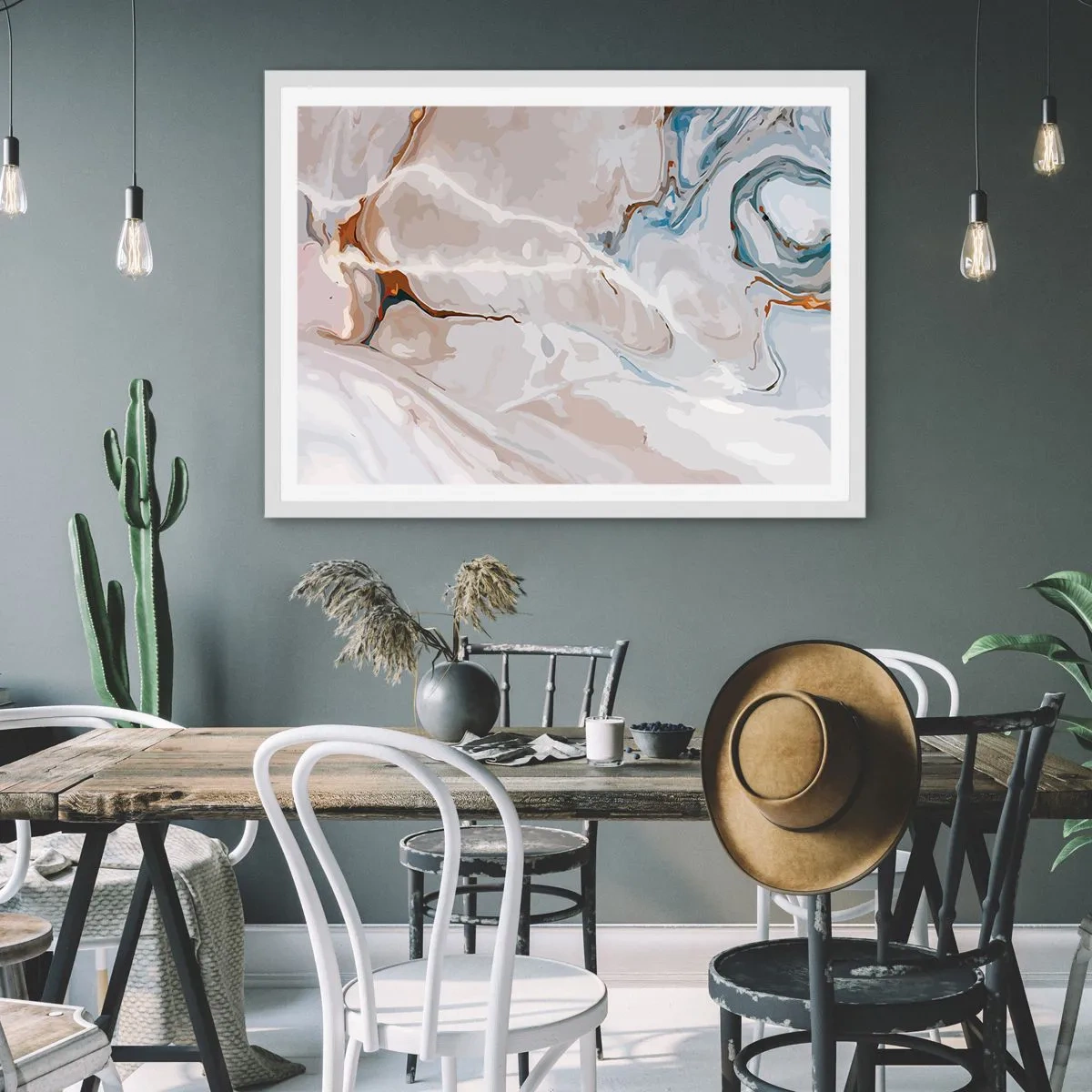 Poszter fekete keretben - Kék kanyarog a fehér alatt - 100x70 cm