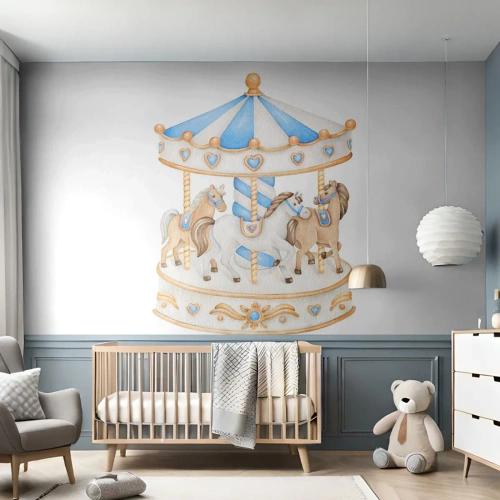 Fotótapéta Standard Eco - Körhinta lovakkal pasztell színekben, fehér alapon - 100x70cm - Édes gyermekkor - Modern fali dekoráció nappalihoz és hálószobához ARTTOR