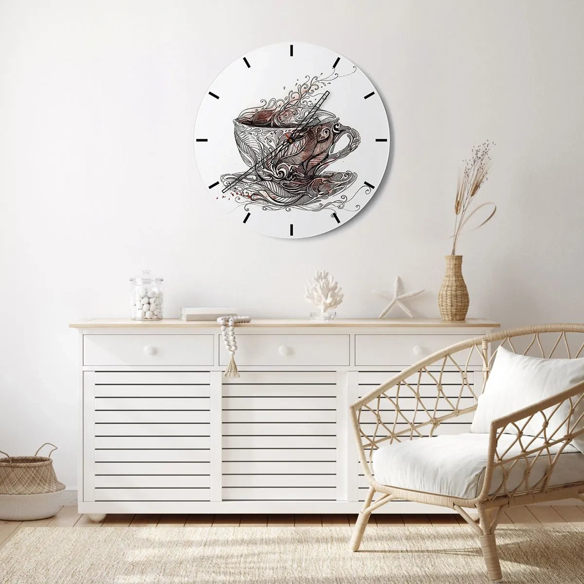 Falióra, Óra - Egy csésze kávé művészi mintával - 30x30cm - Tea mindenre jó - Modern fali dekoráció nappalihoz, konyhához és hálószobához ARTTOR