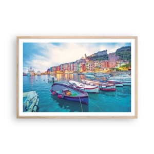 Poszter világos tölgy keretben - Színes este a kikötőben - 91x61 cm