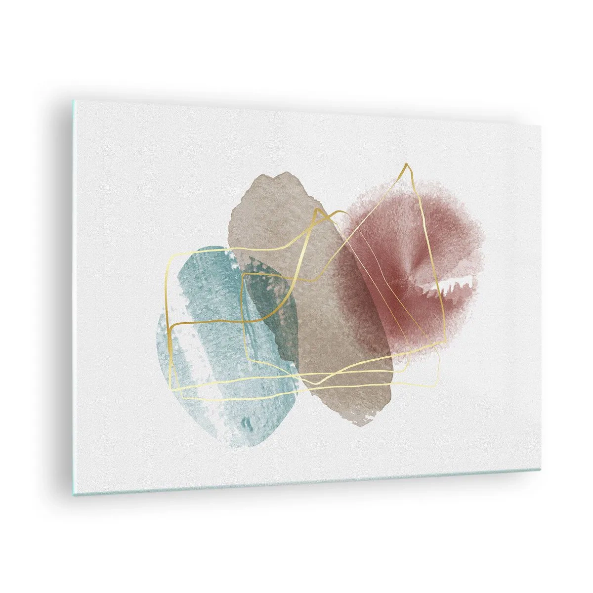 Üveg kép - Absztrakt akvarell fröccsenések és arany vonalak - 70x50cm - Az űr koralljai - Modern fali dekoráció nappalihoz és hálószobához ARTTOR