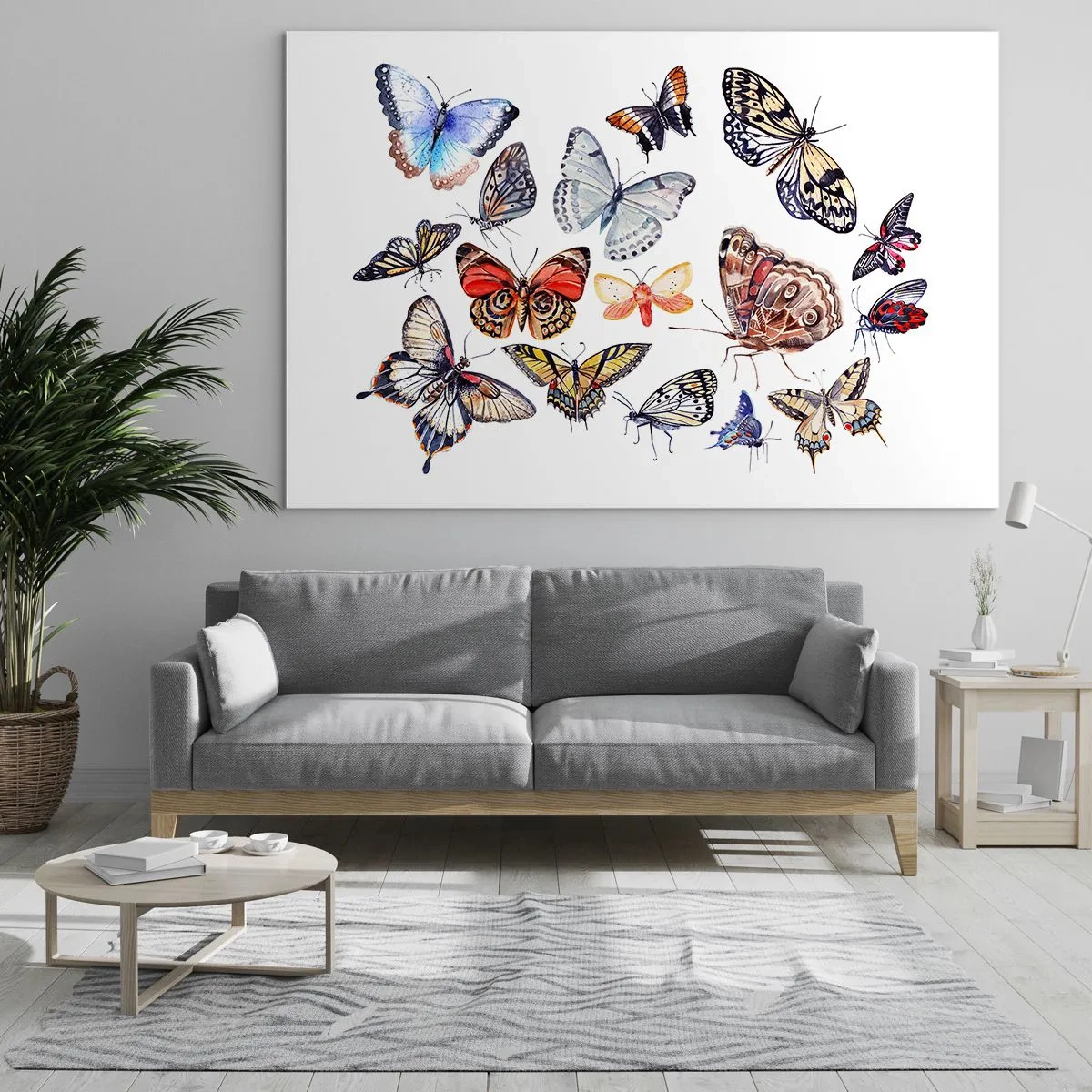 Üveg kép - Színes pillangók művészi kompozícióban - 70x50cm - Csipkés, színes raj - Modern fali dekoráció nappalihoz és hálószobához ARTTOR