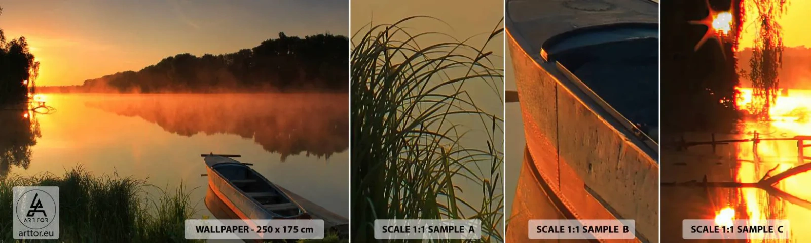 Fotótapéta Minta Standard Eco - Napkelte a víz felett, mint egy tükör - Tájkép, Tó, Reggel - 100x30 cm