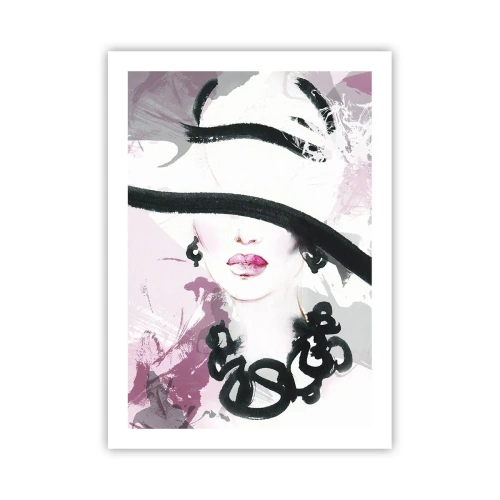 Poszter - Fekete és rózsaszín hölgy portréja - 50x70 cm