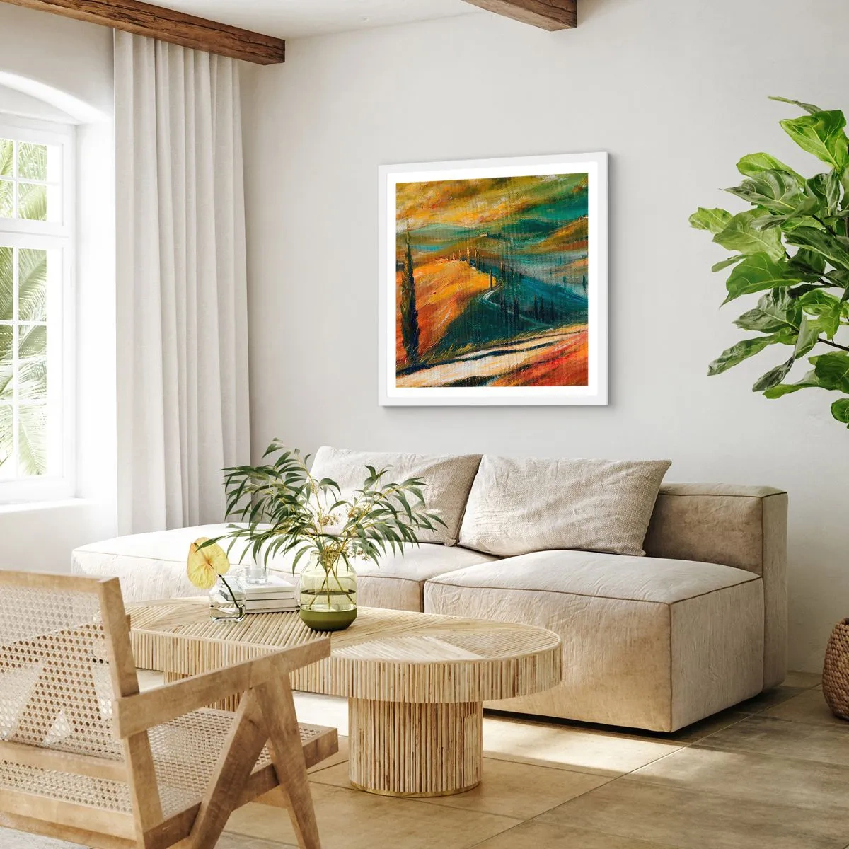 Poszter fekete keretben - Toszkán táj - 40x40 cm