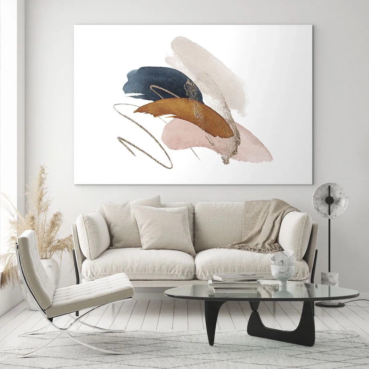 Üveg kép - Absztrakt ecsetvonások tompa színekben - 70x50cm - Szárnyas kompozíció - Modern fali dekoráció nappalihoz és hálószobához ARTTOR