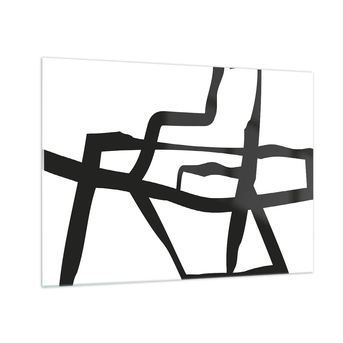 Üveg kép - Egy absztrakt fekete-fehér építmény, amely egy városi elrendezésre hasonlít. - 70x50cm - Fekete-fehér konstrukció - Modern fali dekoráció nappalihoz és hálószobához ARTTOR