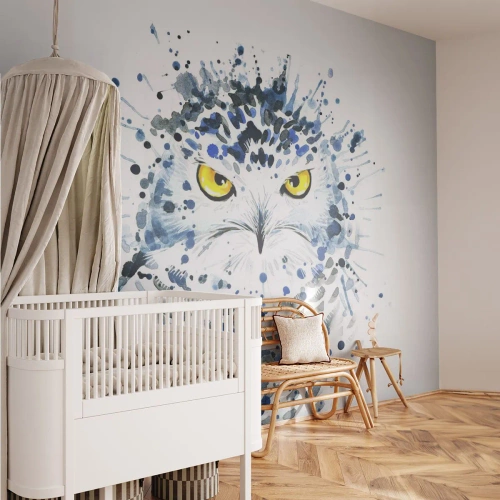 Fotótapéta Standard Eco - Akvarell bagoly intenzív sárga szemekkel - 100x70cm - Egyenesen a szemekbe - Modern fali dekoráció nappalihoz és hálószobához ARTTOR