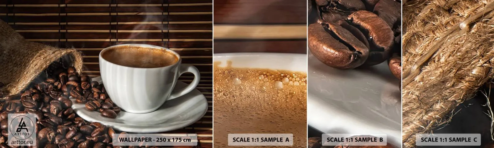 Fotótapéta Minta Standard Eco - A szén feketesége, a borostyán tisztasága - Gasztronómia, Kávé, csésze kávé - 100x30 cm