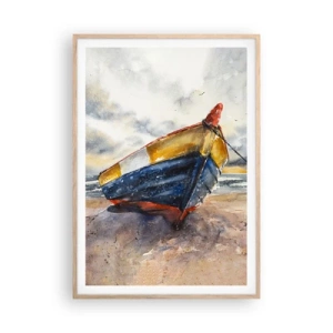 Poszter világos tölgy keretben - Pihenés a parton - 70x100 cm