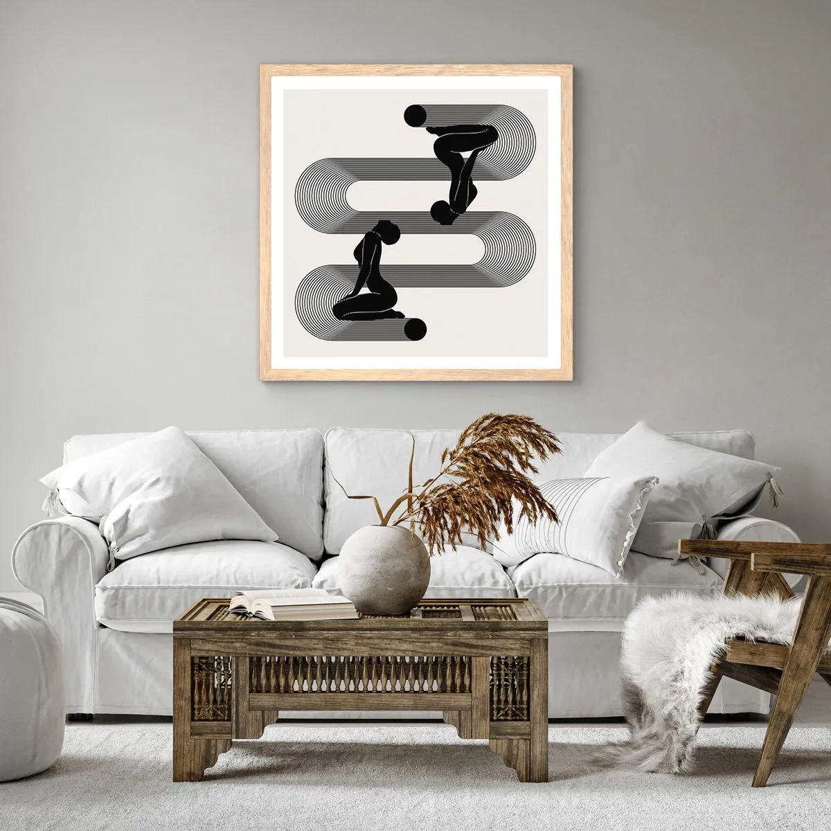 Poszter világos tölgy keretben - Érzéki szimmetria - 40x40 cm