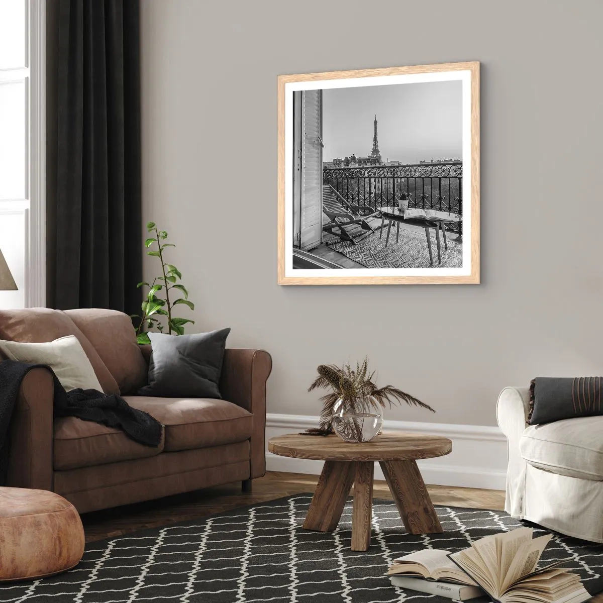 Poszter világos tölgy keretben - Párizsi délután - 50x50 cm