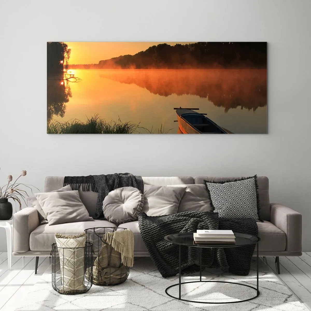 Üveg kép - Napkelte a víz felett, mint egy tükör - 140x50 cm