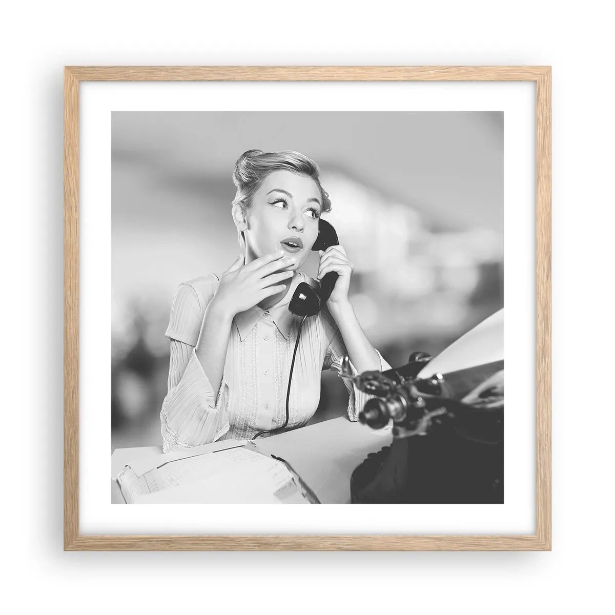 Poszter világos tölgy keretben - Hello, itt az 50-es évek. - 50x50 cm