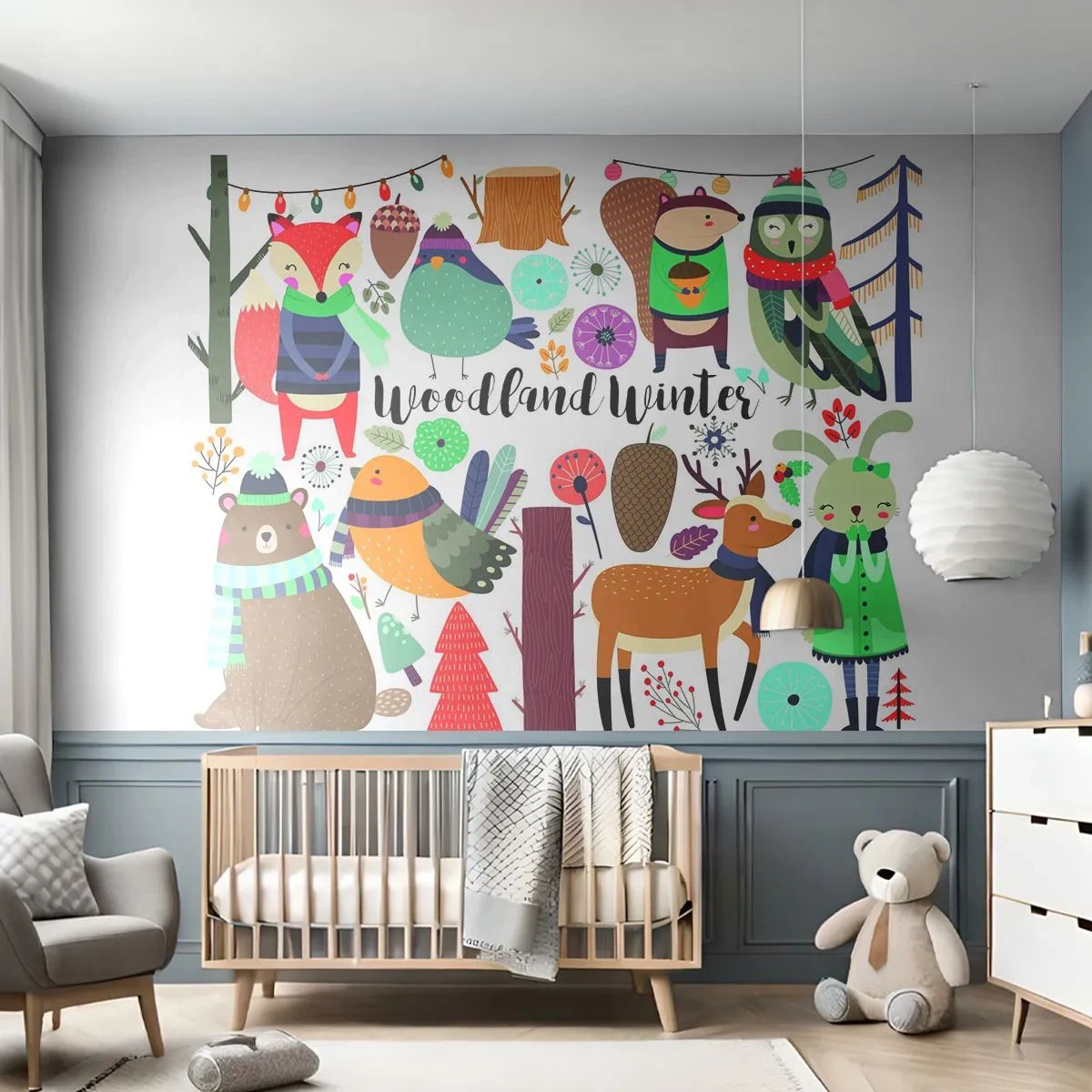 Fotótapéta Premium Sand - Mesebeli ünnepek az erdőben - Gyerekeknek, Tél az Erdőben, Állatok - 100x70 cm