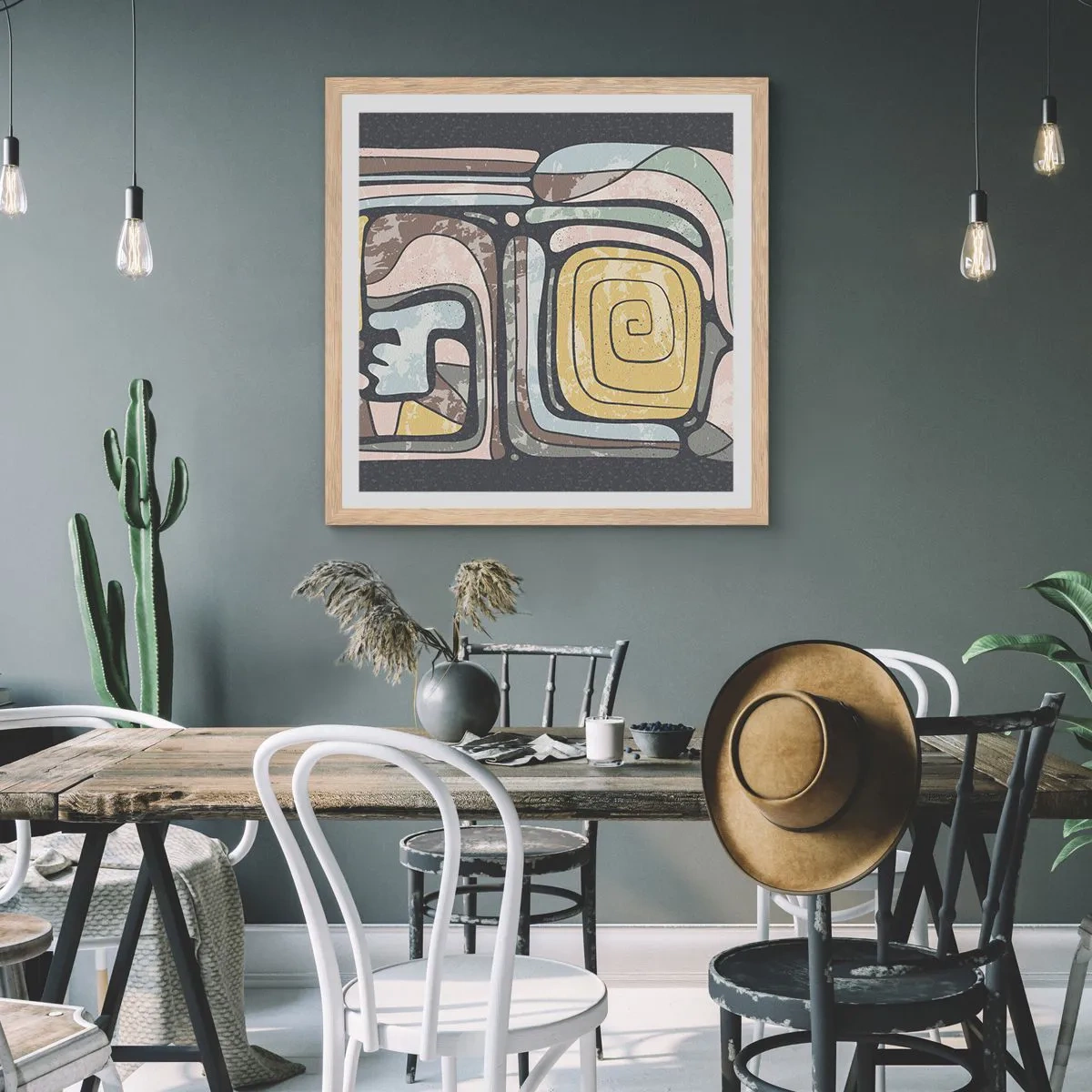 Poszter világos tölgy keretben - Absztrakció pre-kolumbián szellemben - 30x30 cm