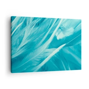 Vászonkép - Finom türkiz tollak közelről - 70x50cm - Elmerülni a pehelyben - Modern fali dekoráció nappalihoz és hálószobához ARTTOR