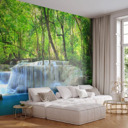 Fotótapéta Premium Canvas - Türkizbe és zöldbe merülni - Tájkép, Vízesés, Vízesés - 300x210 cm