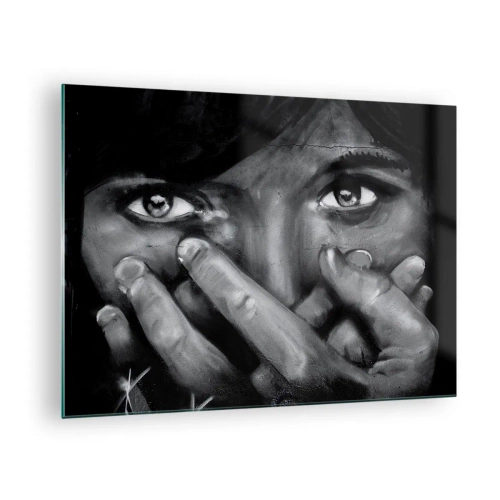 Üveg kép - Egy érzelmes tekintetű fekete-fehér portré - 70x50cm - Nem mondom meg, ki festette - Modern fali dekoráció nappalihoz és hálószobához ARTTOR