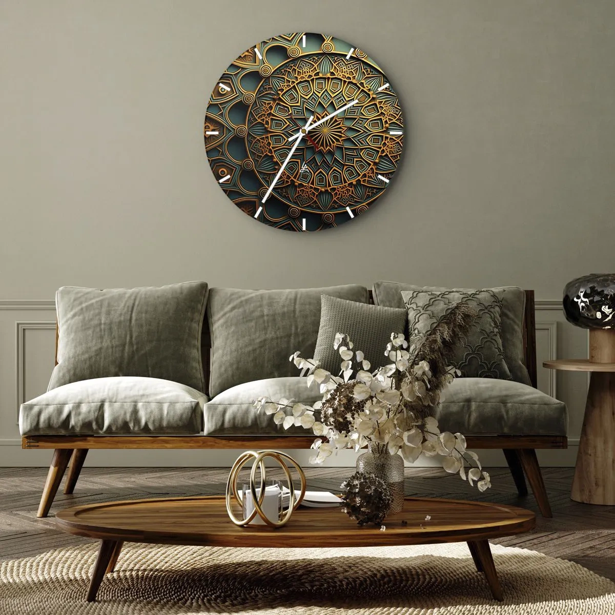 Falióra, Óra - Arany és türkiz arab stílusú mozaik geometrikus mintával - 30x30cm - Egy arab éghajlaton - Modern fali dekoráció nappalihoz, konyhához és hálószobához ARTTOR