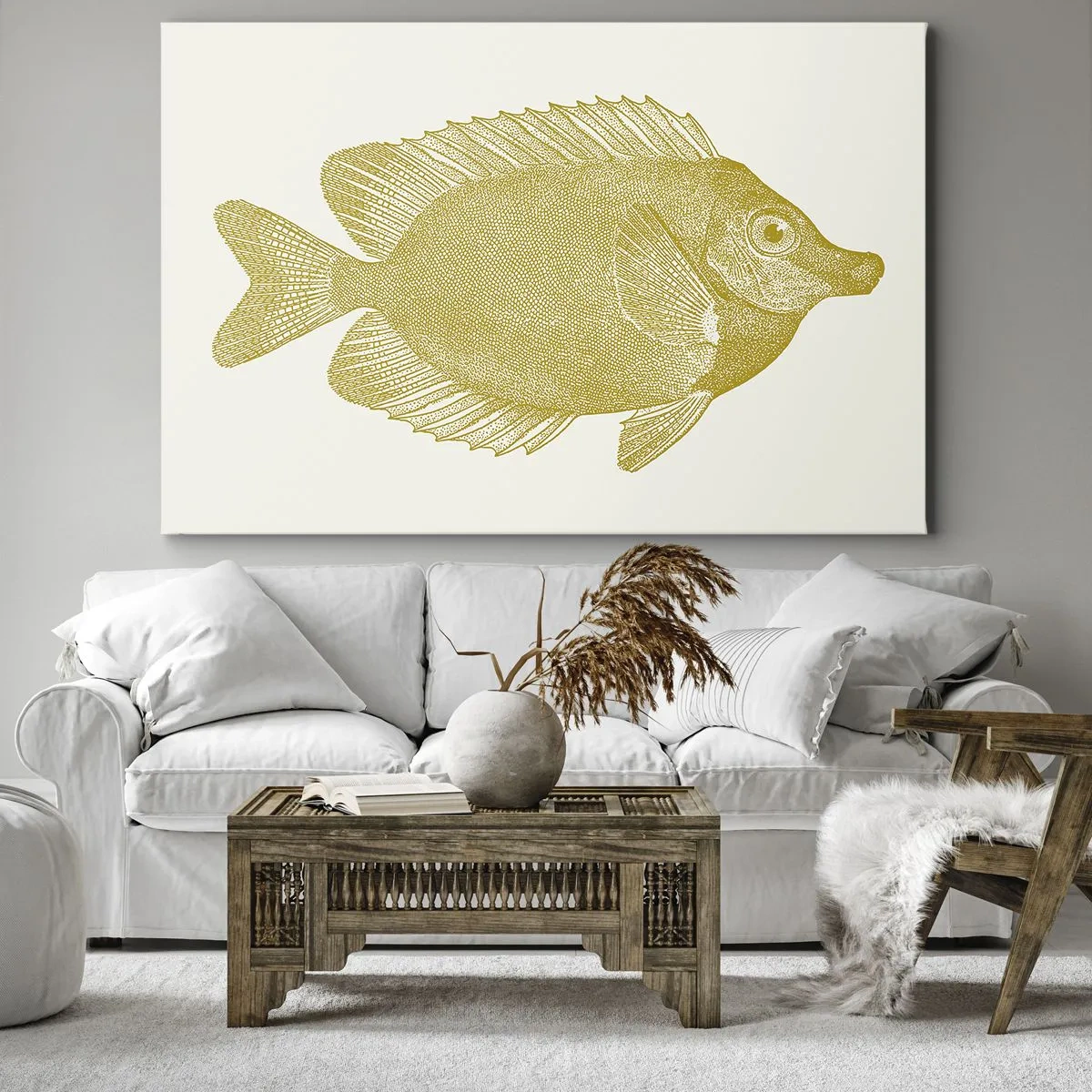 Vászonkép - Vintage aranyhal világos háttérrel - 70x50cm - Csak a hal - Modern fali dekoráció nappalihoz és hálószobához ARTTOR