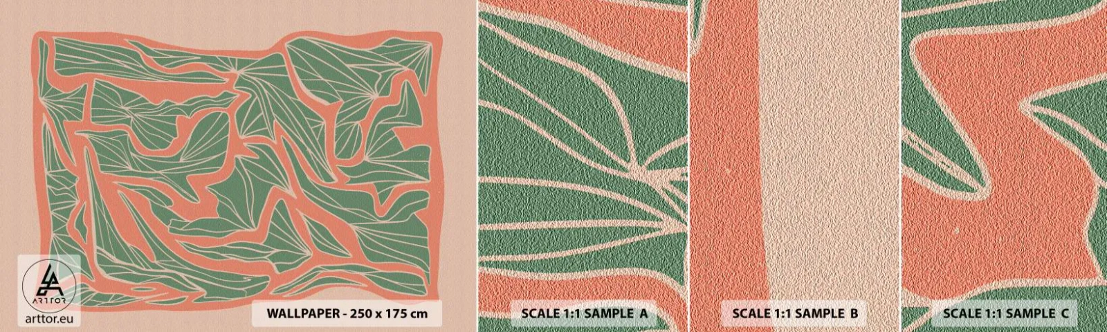 Fotótapéta Minta Standard Eco - A korall és a zöld közötti küzdelem - Boho, Pasztell, Darab - 100x30 cm