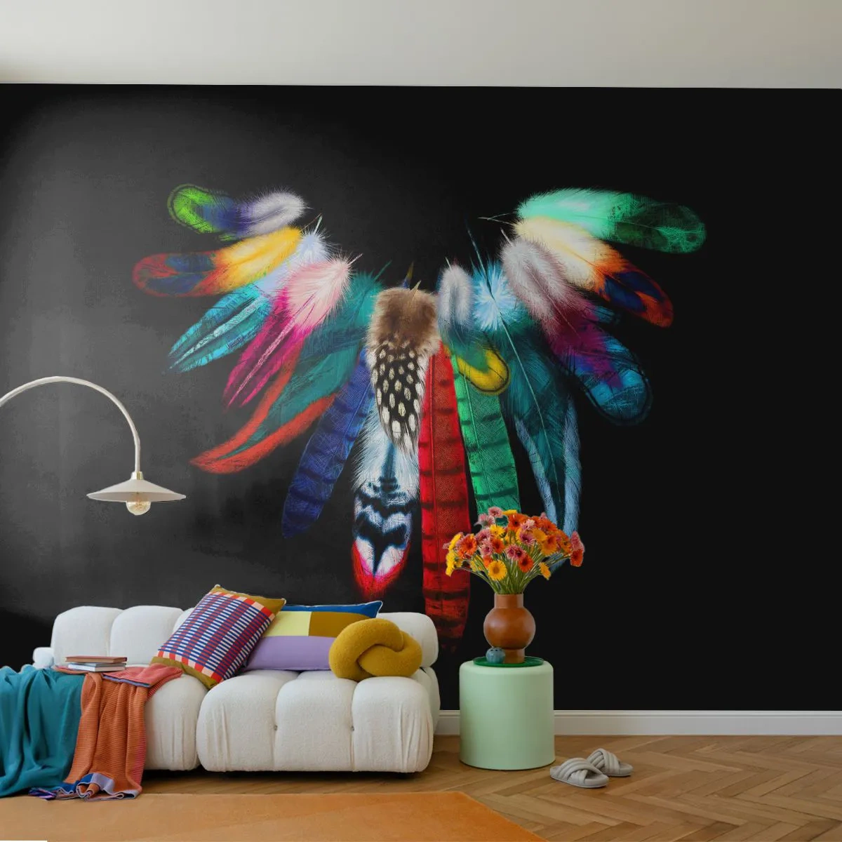 Fotótapéta Standard Eco - Indiai nyaklánc - Madár toll, Boho, Grafika - 200x140 cm