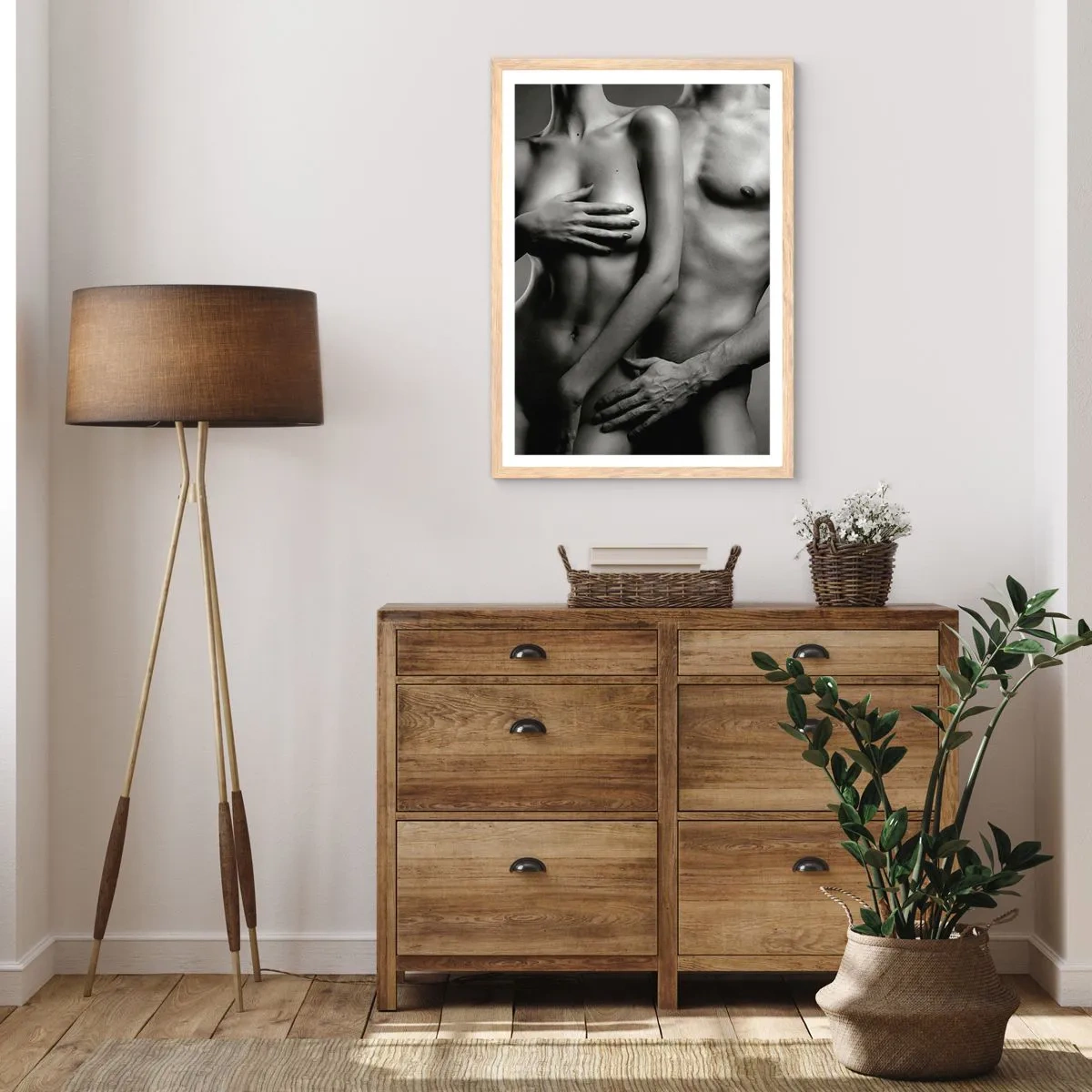 Poszter világos tölgy keretben - Ádám és Éva - 70x100 cm