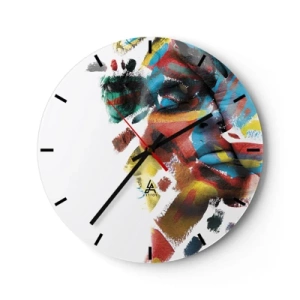 Falióra, Óra - Színes absztrakció egy arcról intenzív ecsetvonásokkal - 30x30cm - Színes személyiség - Modern fali dekoráció nappalihoz, konyhához és hálószobához ARTTOR
