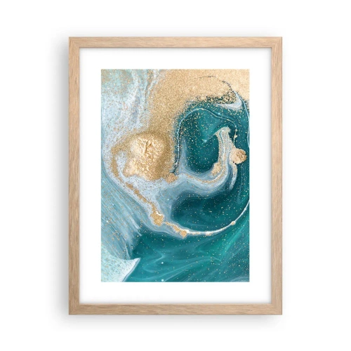 Poszter világos tölgy keretben - Arany és türkiz örvénye - 30x40 cm