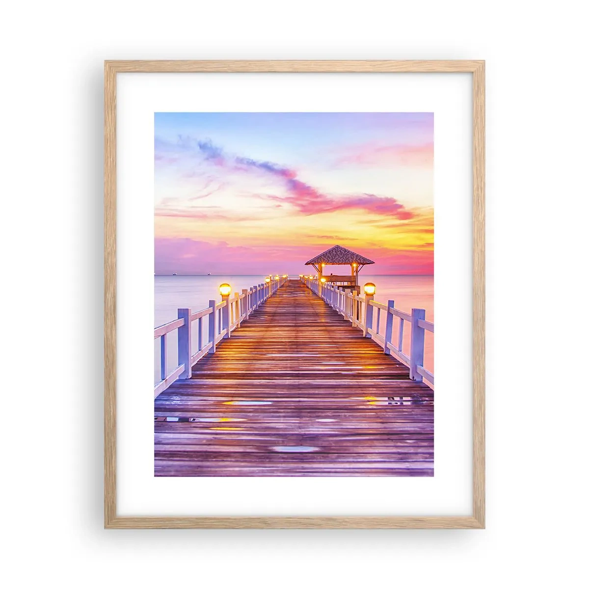 Poszter világos tölgy keretben - Az est lilás-arany csendje - 40x50 cm