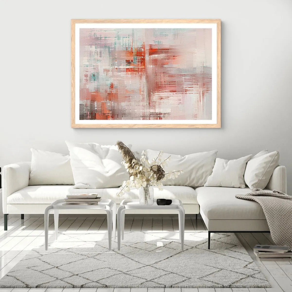 Poszter világos tölgy keretben - Ködös. De rózsaszín - 70x50 cm