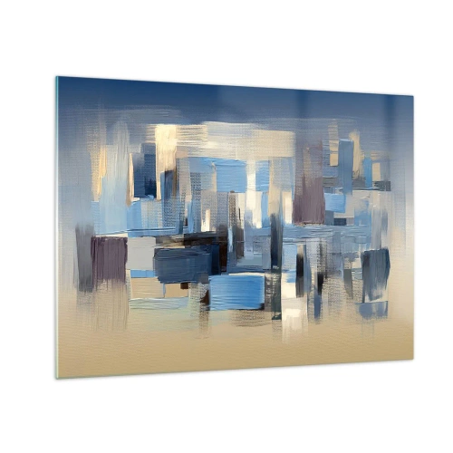 Üveg kép - Geometrikus ecsetvonások kék és bézs árnyalatokban - 70x50cm - Kék építmény - Modern fali dekoráció nappalihoz és hálószobához ARTTOR