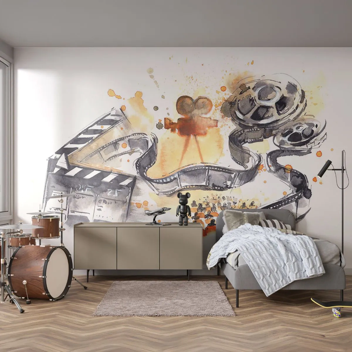 Fotótapéta Premium Sand - Az álmok földjén - Film projektor, Film tekercs, Filmezés - 250x175 cm