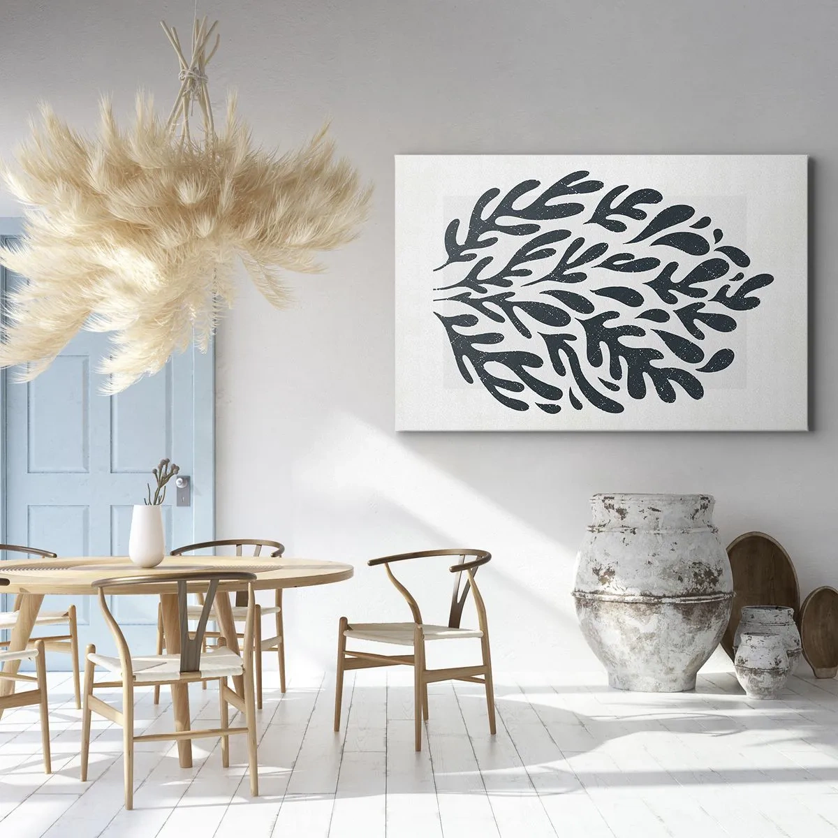 Vászonkép - Sötét absztrakt levélmotívum világos háttéren - 70x50cm - A természet formái - Modern fali dekoráció nappalihoz és hálószobához ARTTOR