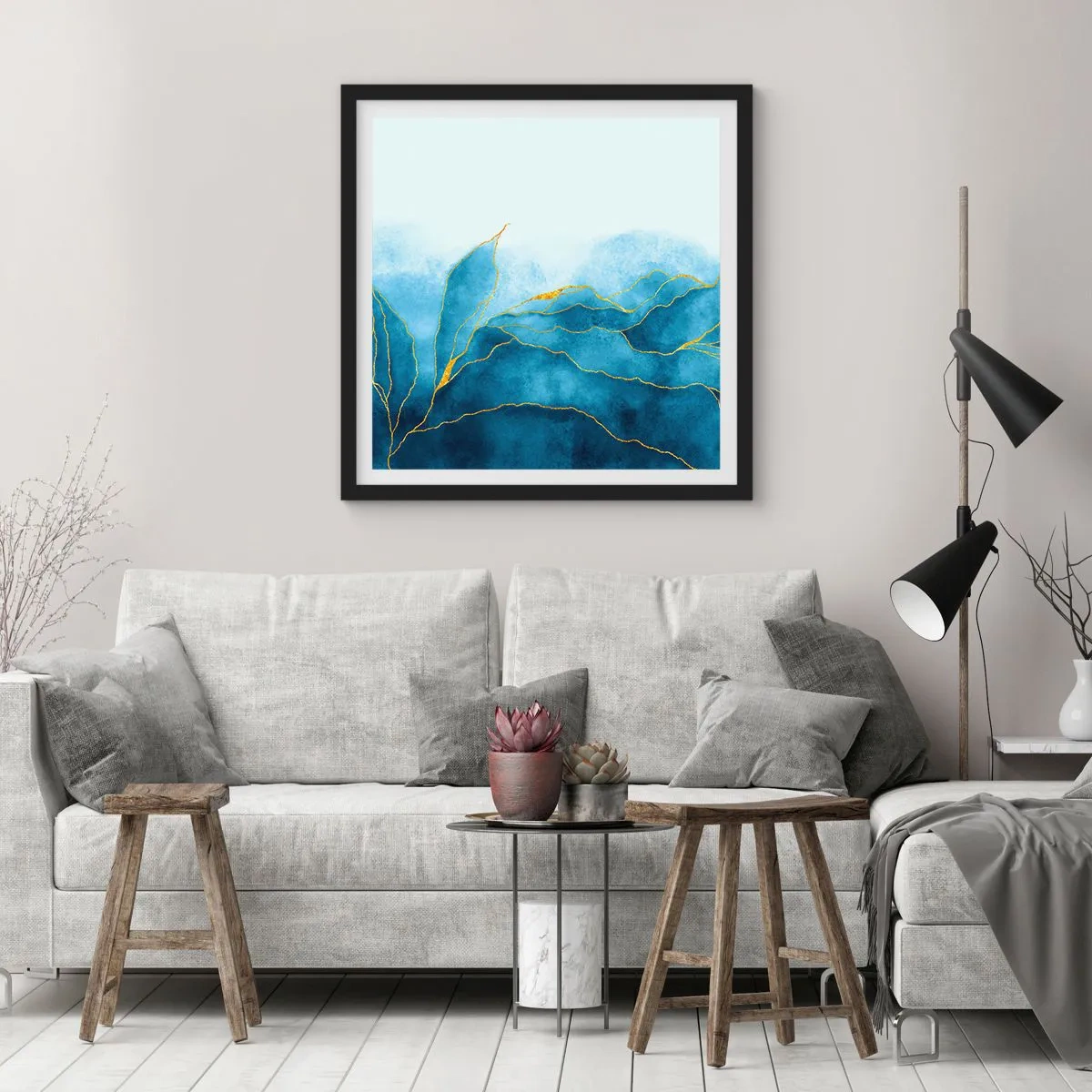 Poszter fehér keretben - Kék aranyban - 50x50 cm