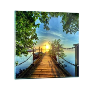 Üveg kép - Naplemente a víz felett - 70x70 cm