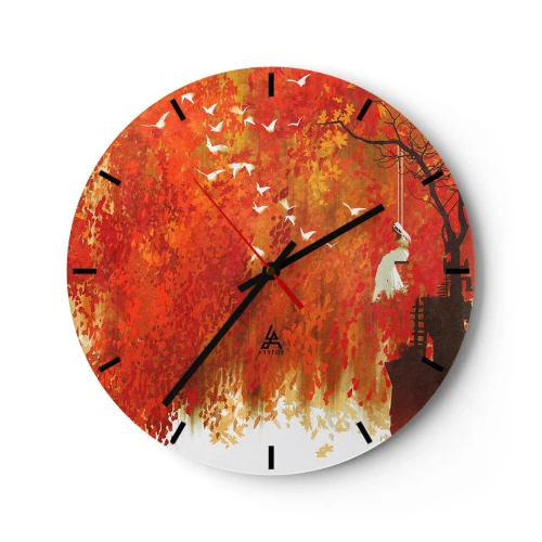 Falióra, Óra - Őszi jelenet egy hintával, aranyló levelekkel és madarakkal körülvéve - 30x30cm - Repül velünk? - Modern fali dekoráció nappalihoz, konyhához és hálószobához ARTTOR