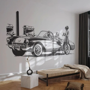 Öntapadós Fotótapéta Deluxe Sticker - 60. - gondtalan Amerika - Antik autó, Benzinkút, Amerika - 450x315 cm