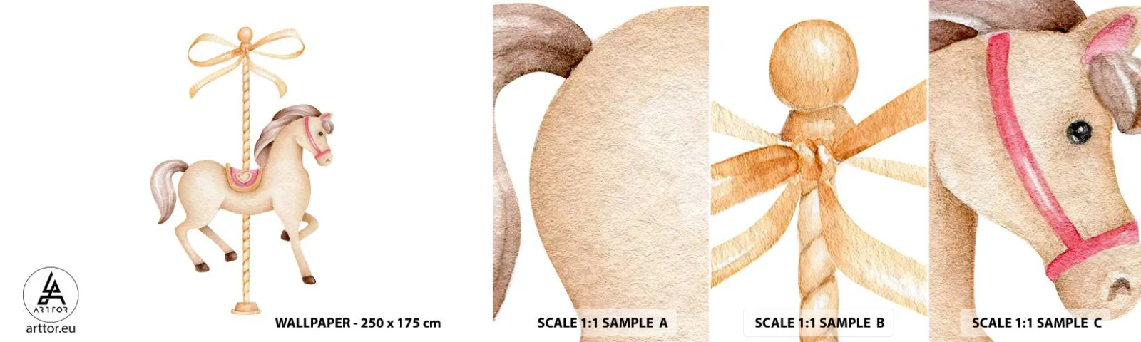Fotótapéta Minta Standard Eco - Kecses vágtával - Ló, Vidám körbe, Lányos - 100x30 cm