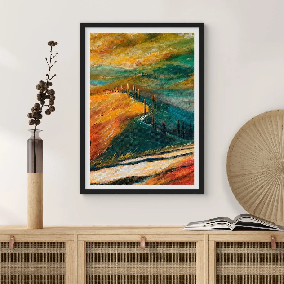 Poszter fehér keretben - Toszkán táj - 30x40 cm