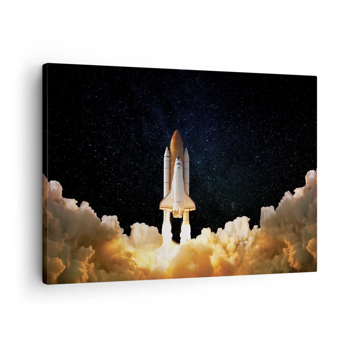 Vászonkép - Egy űrrakéta felszáll a csillagos ég ellen - 70x50cm - Ad astra! - Modern fali dekoráció nappalihoz és hálószobához ARTTOR