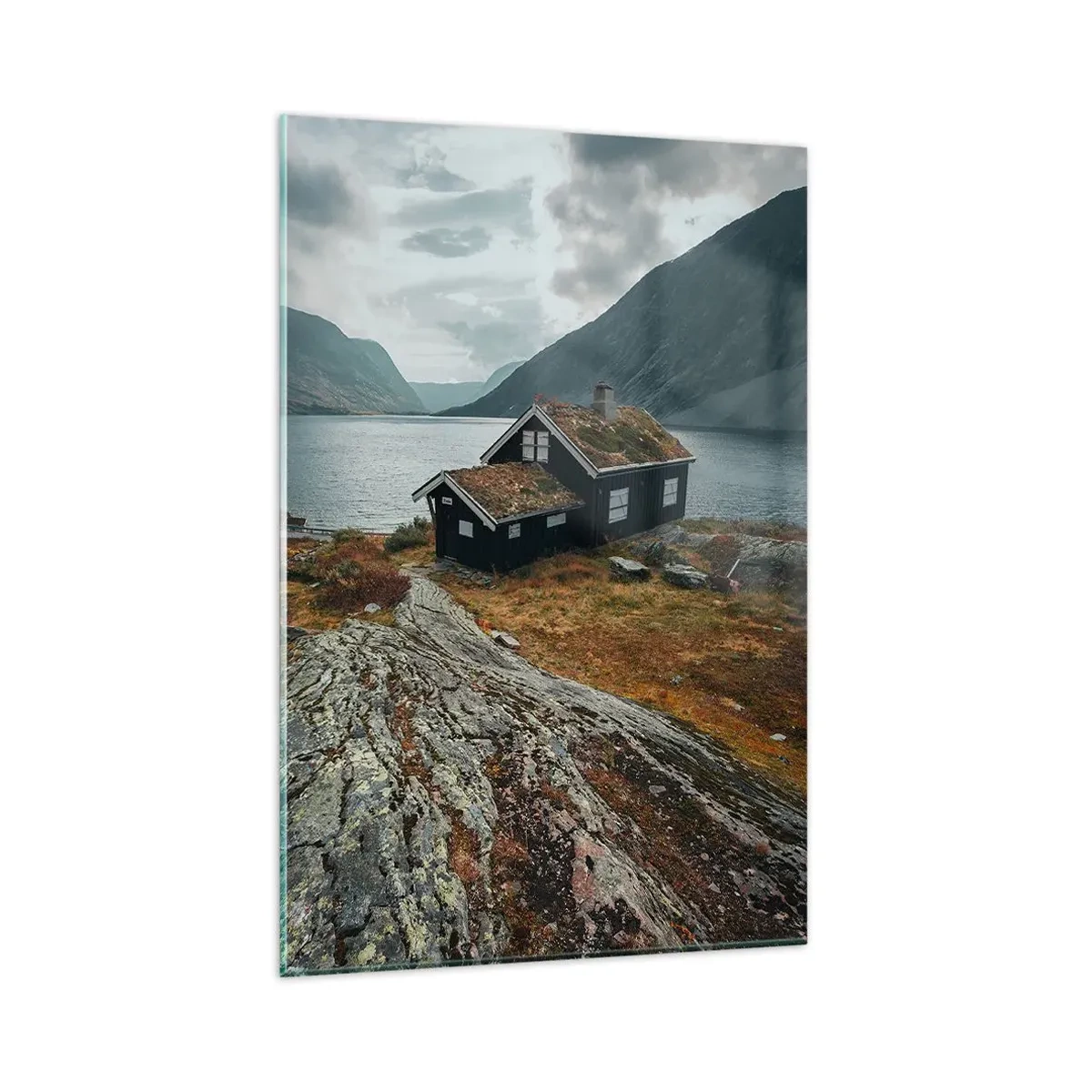 Üveg kép - Fjord nyári üdülőhely - 80x120 cm