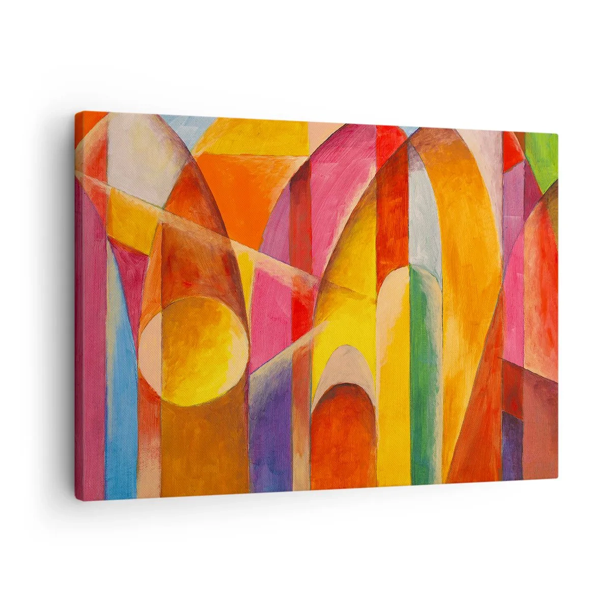 Vászonkép - Egy absztrakt kompozíció, tele színes geometriai formákkal. - 70x50cm - A nap katedrálisa - Modern fali dekoráció nappalihoz és hálószobához ARTTOR