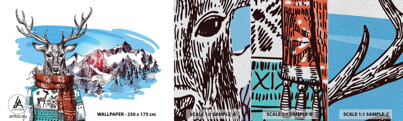 Fotótapéta Minta Premium Sand - Még a szarvas sem fázik  - Absztrakció, Szarvas, Gyerekeknek - 100x30 cm