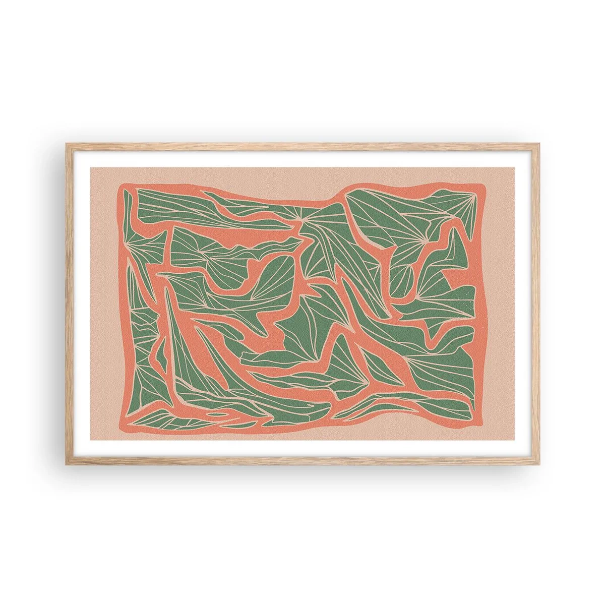 Poszter világos tölgy keretben - A korall és a zöld közötti küzdelem - 91x61 cm