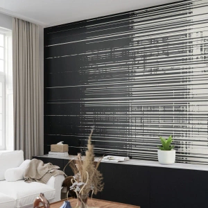 Fotótapéta Standard Eco - Hullámok és rezgések - Fekete és fehér, Vonalkódok, Vonalak - 150x105 cm